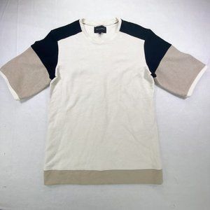 Tourne De Transmission Mens Terry Cloth Shirt Medium Beige Black Short Sleeve